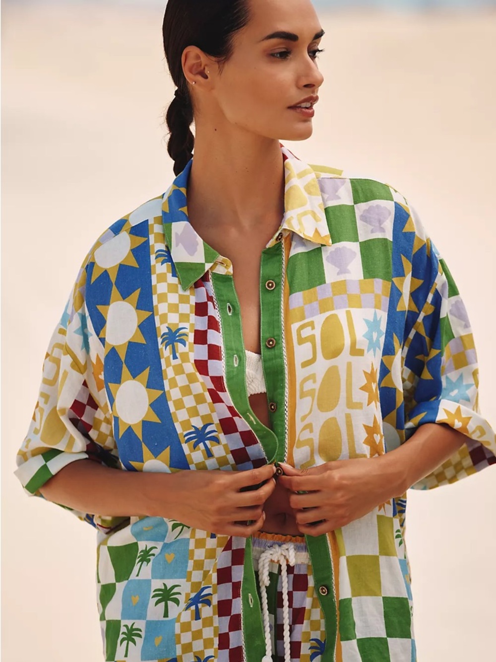 Celandine Linen Blend Buttondown Shirt Size XS NWT in Tropical Sol Print